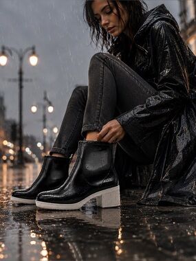 Kate Spade New York Puddle Rain Boots Black Waterproof Chunky Heel Ankle Booties